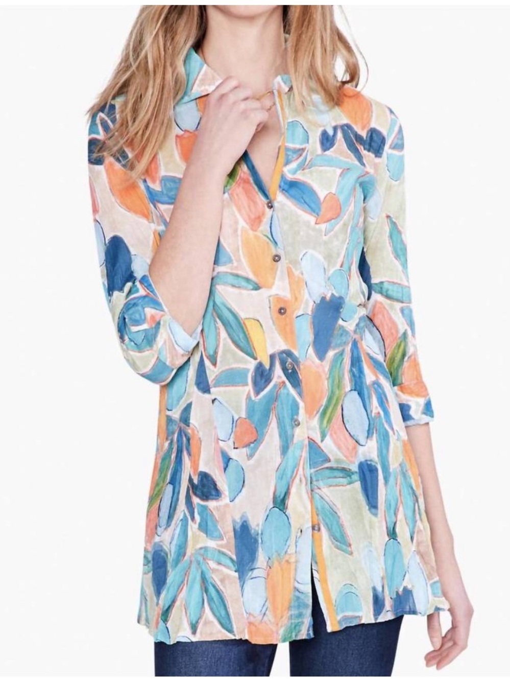 Nic + Zoe Floral Citrus Grove Button Up Tunic Top Size XS Watercolor Artsy - Picture 5 of 12